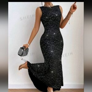 SHEIN Black Sparkling Evening Dress